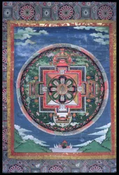 Der mystische Kreis von Phyag-rdor (Varjrapani) und die acht Schlangengottheiten mit vier Türhütern, Mandala Vajrapani, ca. 1849